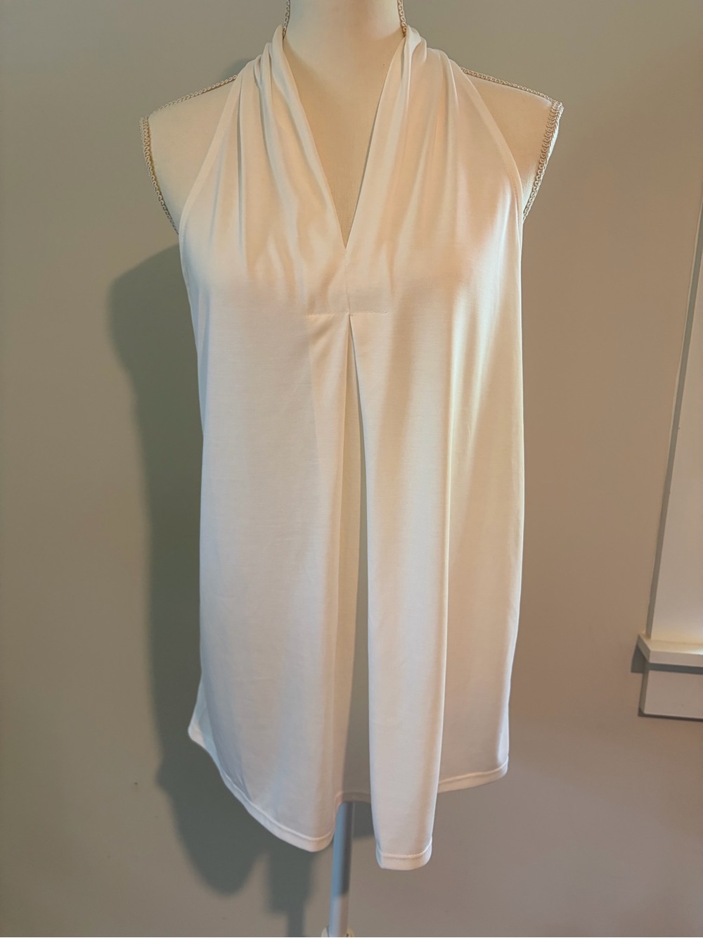Green Envelope Sleeveless V-Neck Draped Top - White